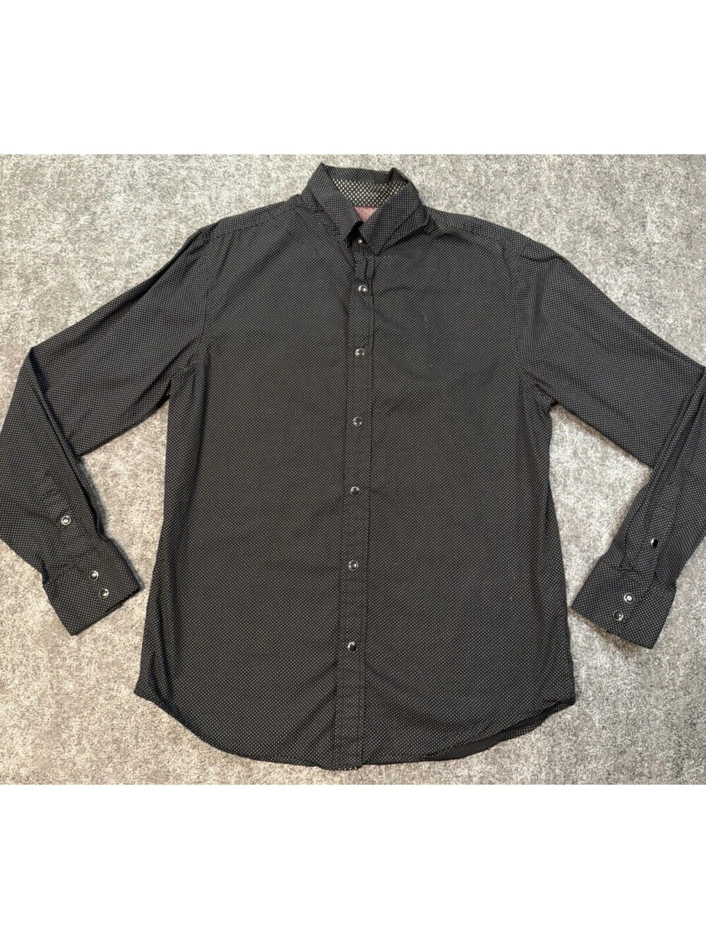 Age of Wisdom Button Up Shirt Mens Small Black Polka Dot Long Sleeve Pearl Snap